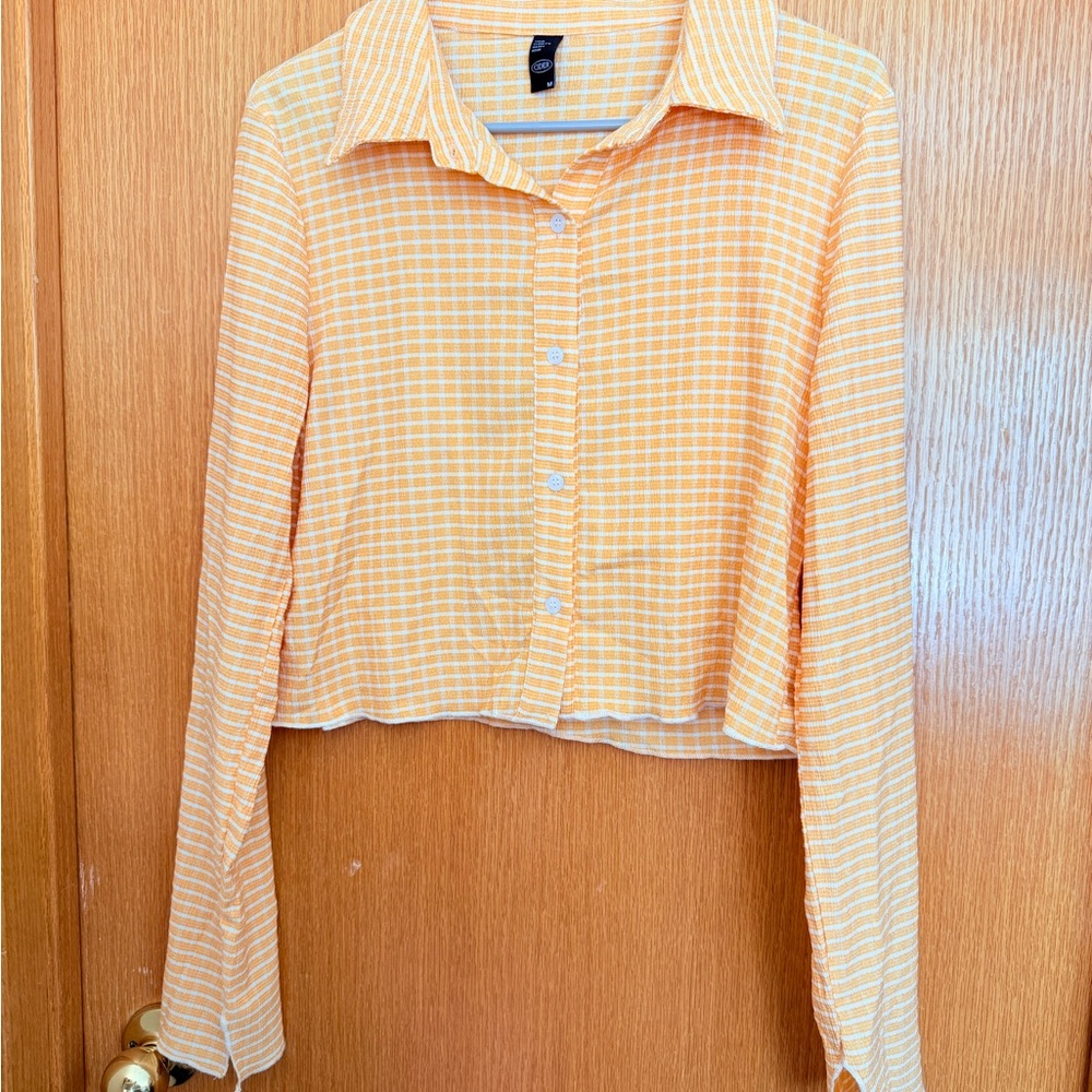 Orange and White Cropped Plaid Women's Top
